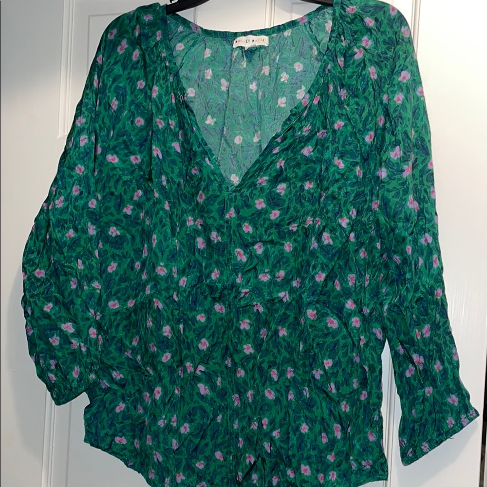 Roller Rabbit Green Ruched 3/4 Sleeve Blouse